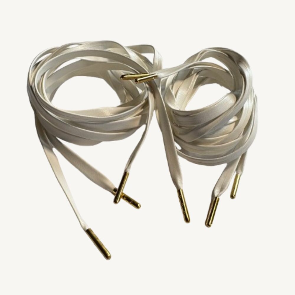 NWT White and Gold Pleather 55 Inches Shoelaces 2 Pairs (4 Strings total)